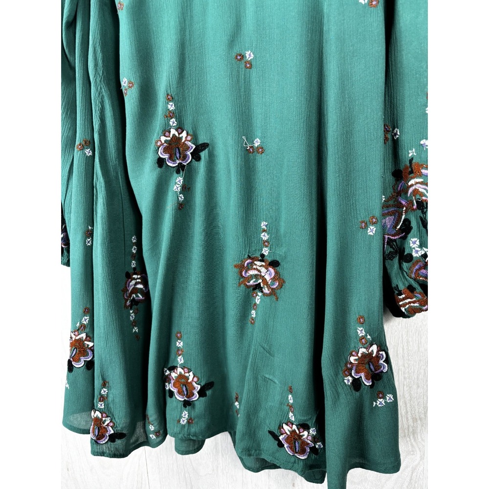Free People Oxford Mini Dress Womens L Green Embroidered Open Back Boho - Picture 6 of 8